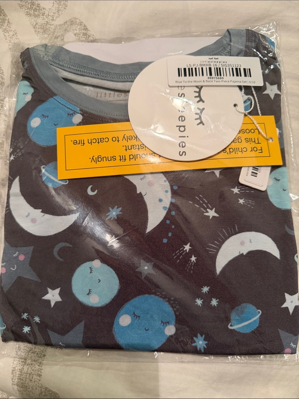 Little Sleepies Navy Blue Moon & Planet Pajama Set 9/10